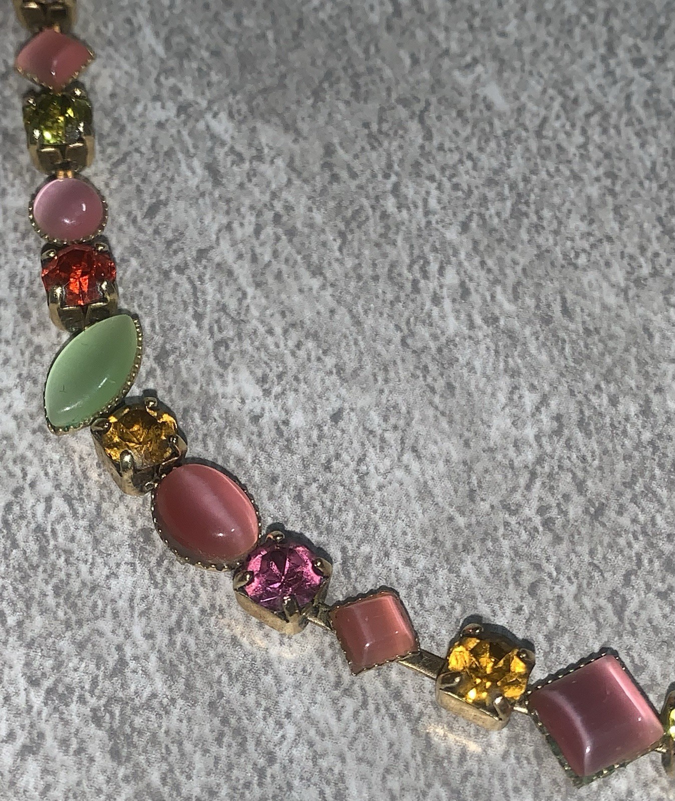 Glass Pink Moonstone Cat’s Eye Pastel GLOW Crystal Rivière Necklace Lk Sorelli