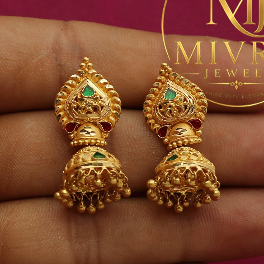 22K Seal Gold Earrings 3.2cm Classic Elegant Women Fine Gold Jewelry Gift