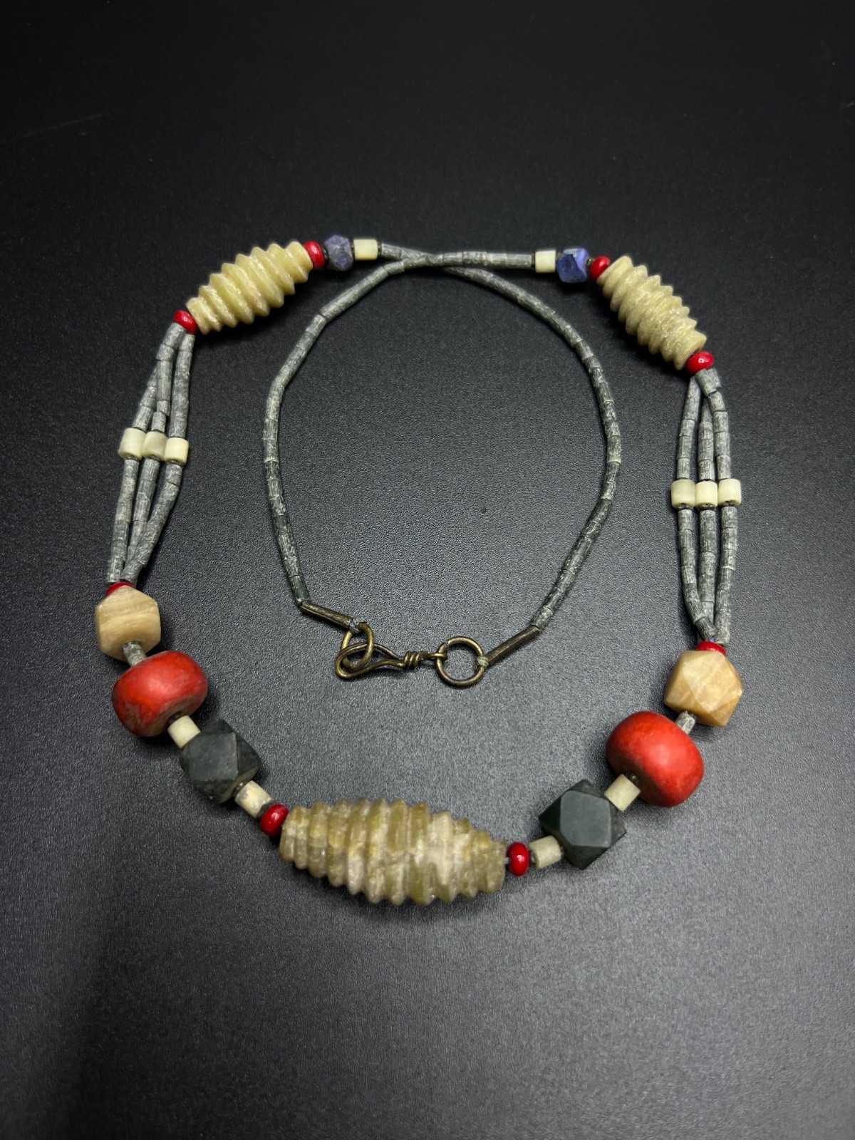 Vintage Tribal Beaded Necklace, Ethnic Statement Necklace, Primitive Artisan