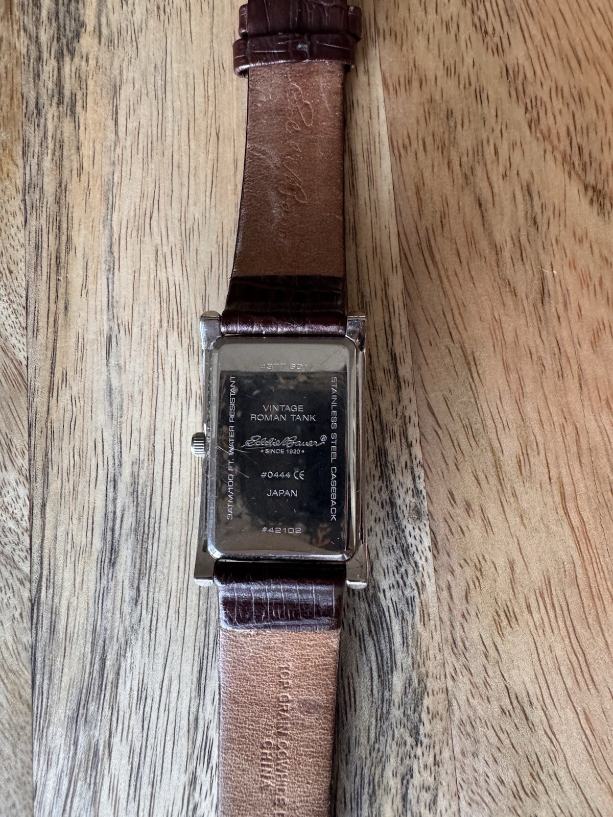 Eddie Bauer Vintage Roman Tank Quartz Watch Brown Leather Strap Japan #0444