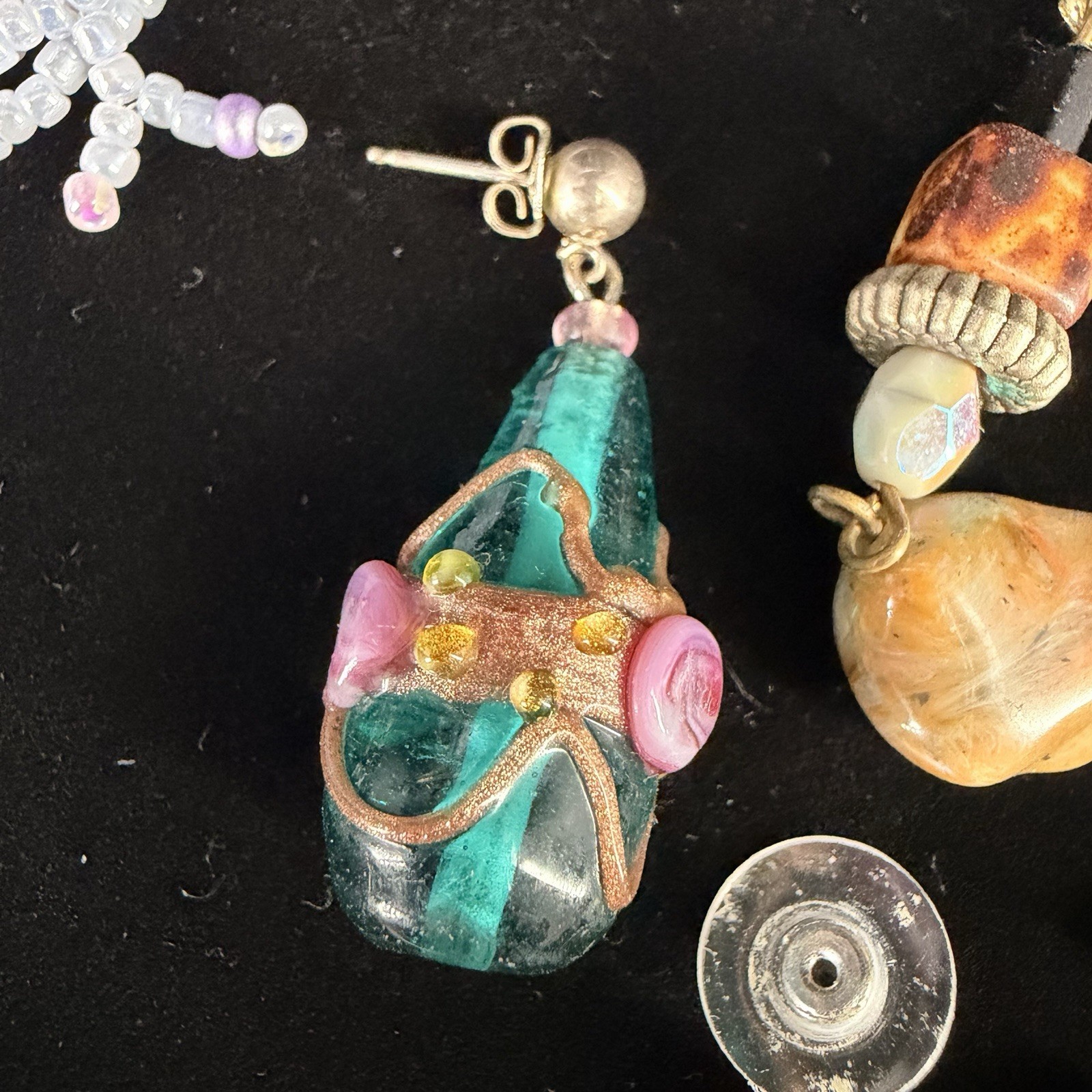 Vintage Jewelry Repair Craft Lot Beads Buttons Findings Earrings 114g