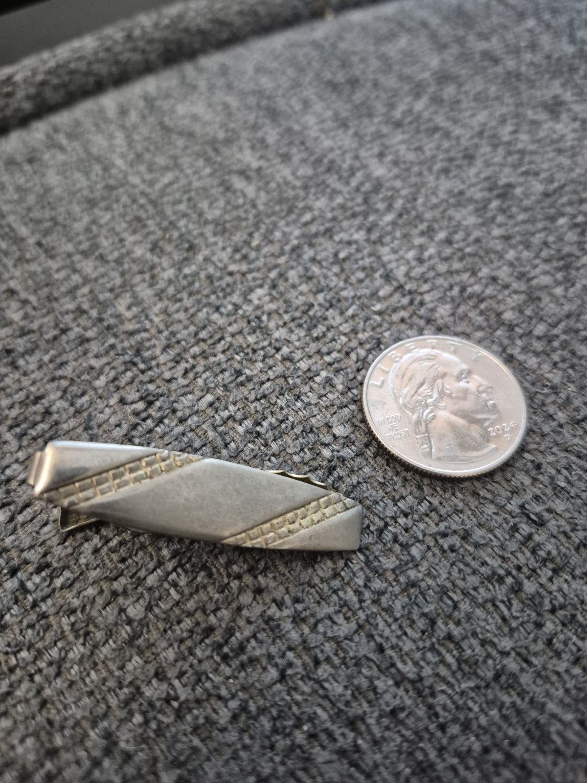 Vintage Tie Clip Silver Tone Bar Clasp Mid Century Modern Geometric Diagonal