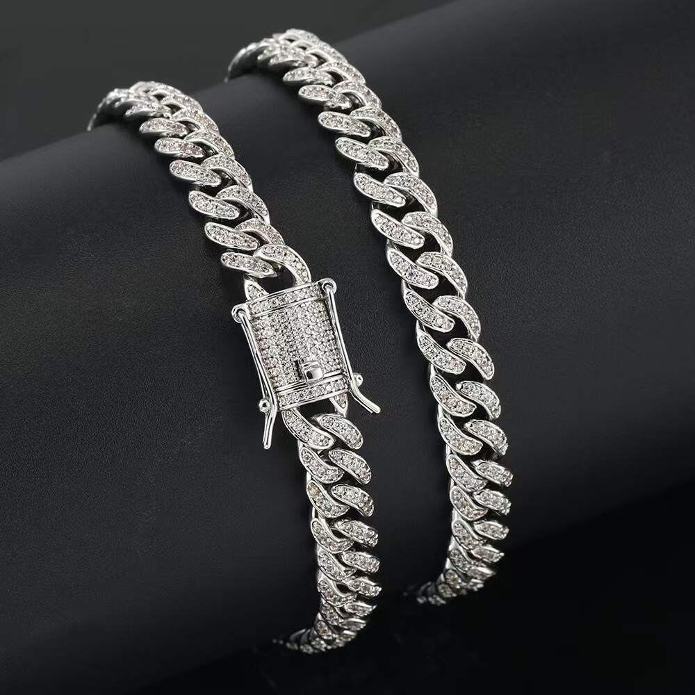 Men’s White Gold Plated Stainless Steel CZ Miami Cuban Link Chain Necklace 8mm