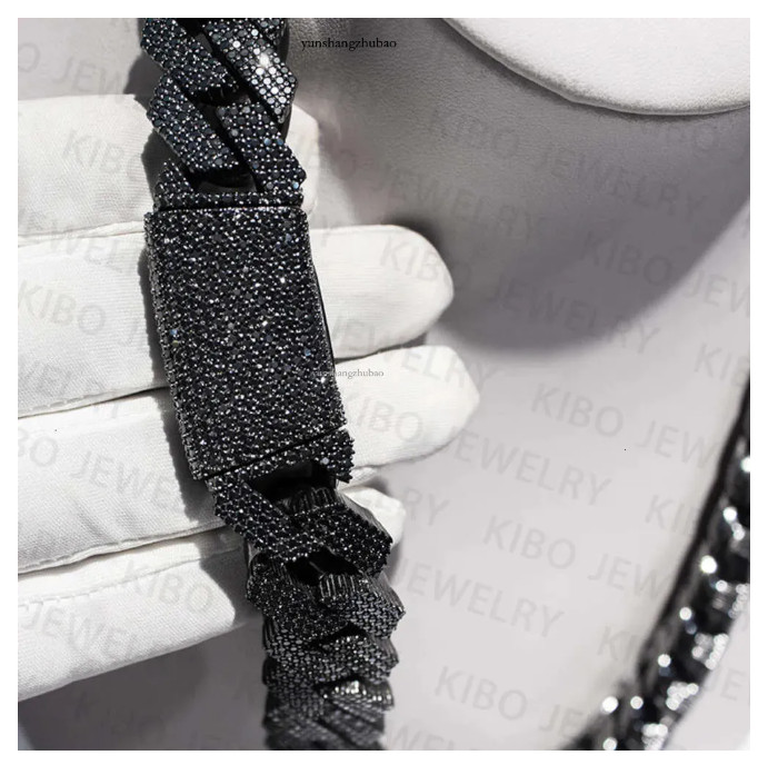BLACK MOISSANITE 20mm Real Miami Cuban Link Prong Chain Iced Silver Necklace