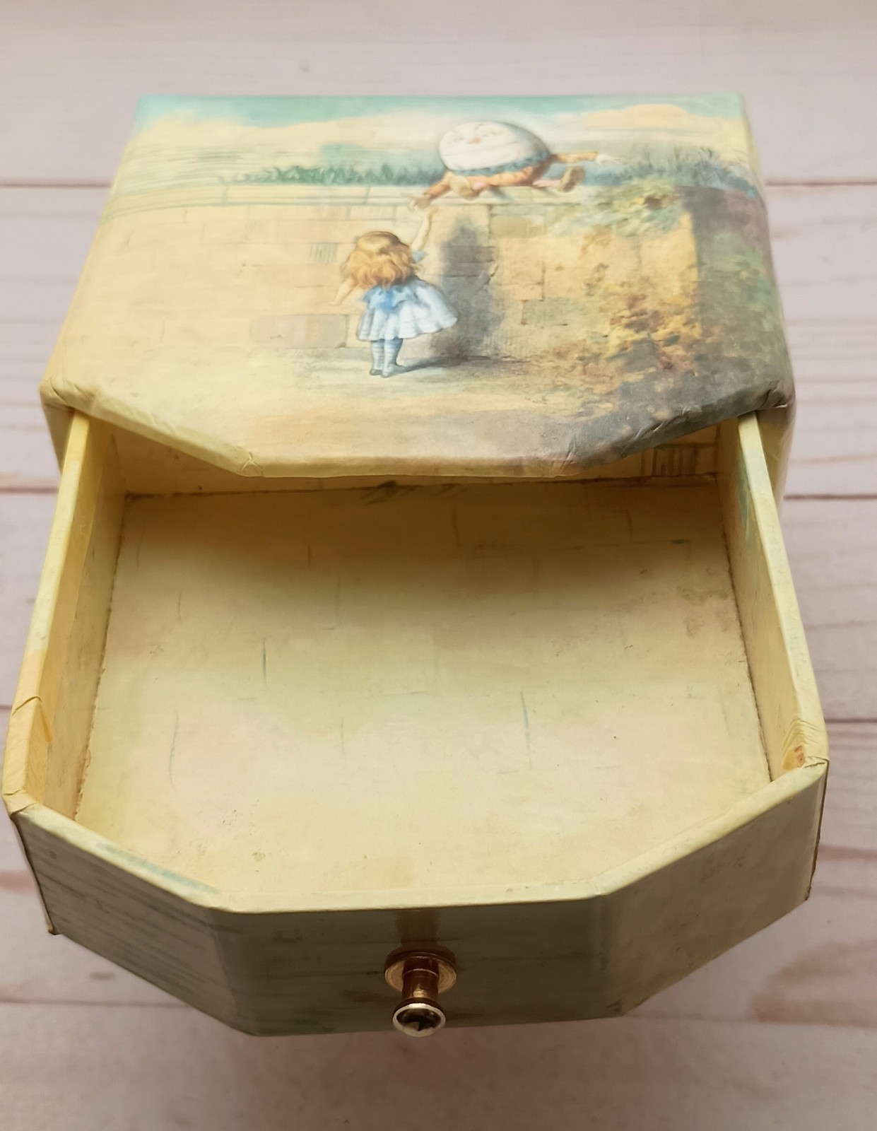 Vintage Alice In Wonderland Cardboard Drawers/Jewelry Box Rossler Papier 3.75″