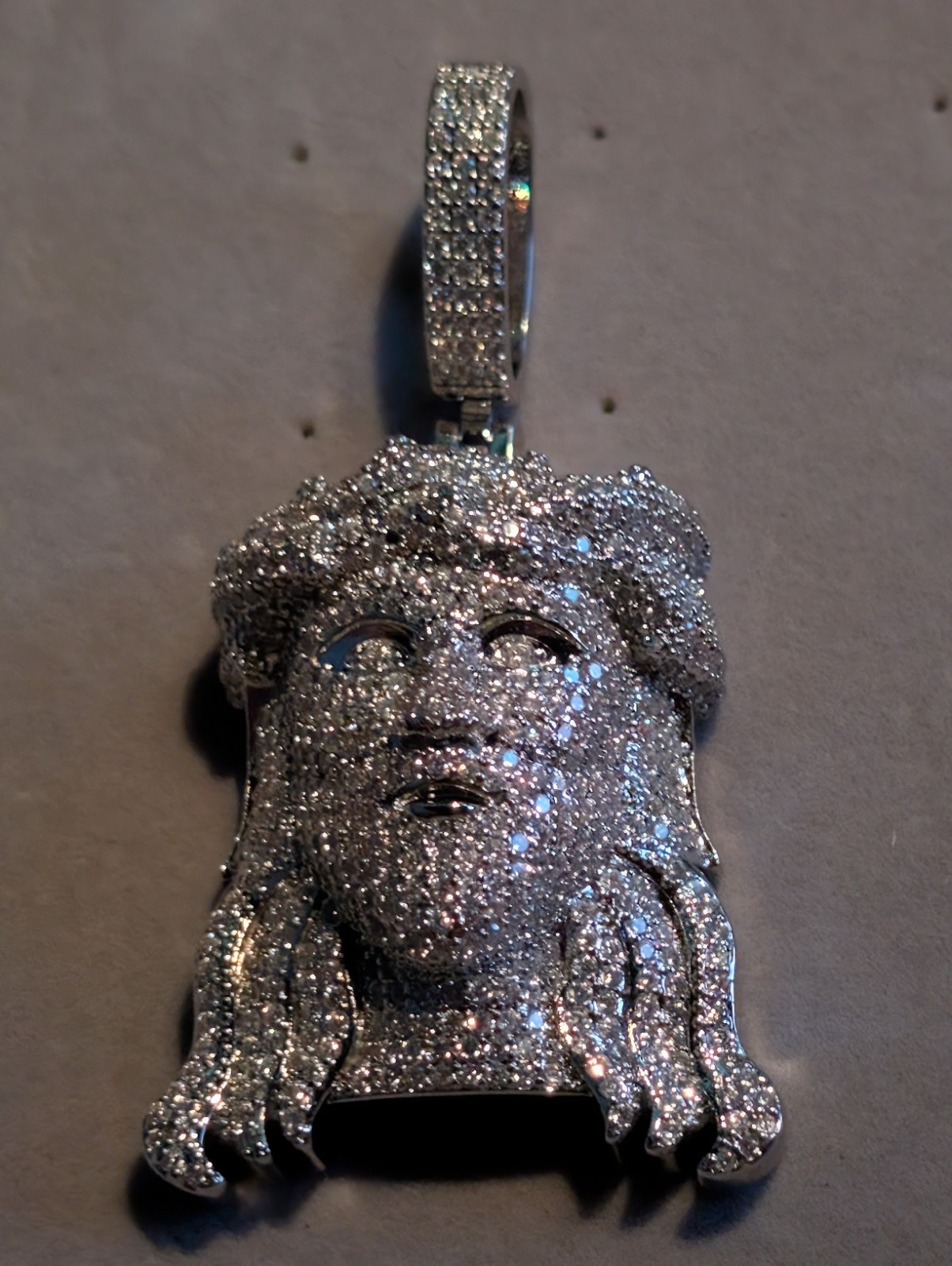 Silver Tone Pavé CZ Jesus Head Face Charm Pendant w/ Bail, Religious
