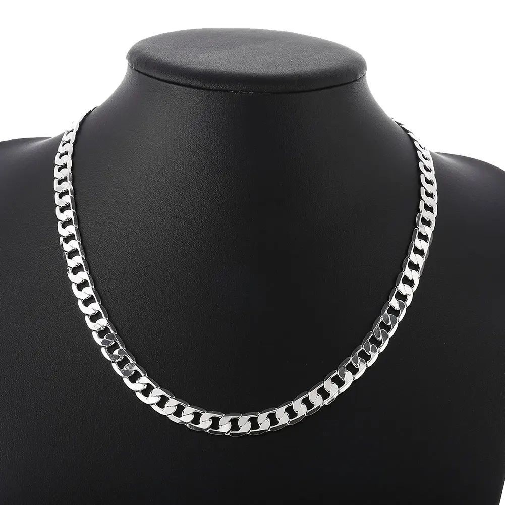 New 925 Sterling Silver 8mm Wide 16~24 inches Cuban Curb Link Chain Men Neckla