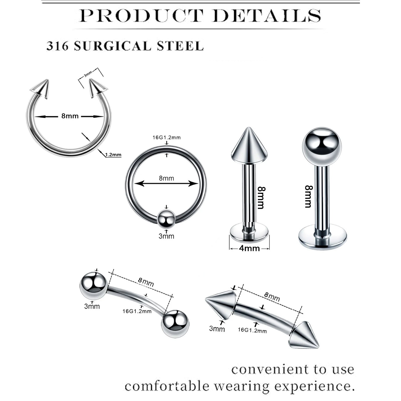 14G 16G 18G 20G Wholesale Body Piercing Kit Eyebrow Belly Nose Tongue Bar Ring