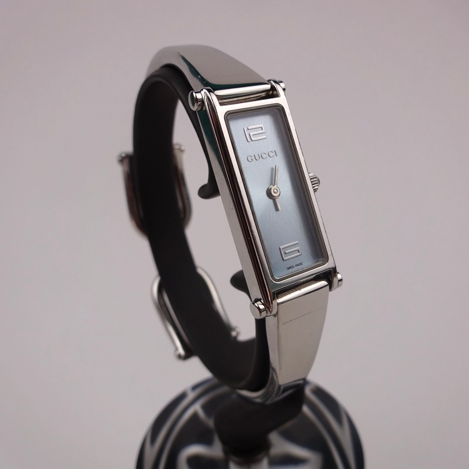 Gucci 1500L Bangle Watch Baby Blue Dial Stainless Steel Women’s