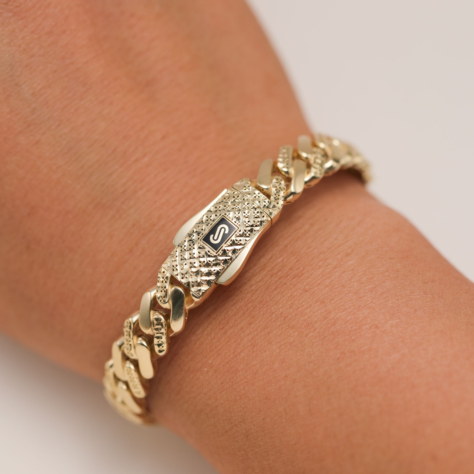 9mm Diamond-Cut Monaco Chain Miami Cuban Link Flexible Bangle Bracelet 10K Gold