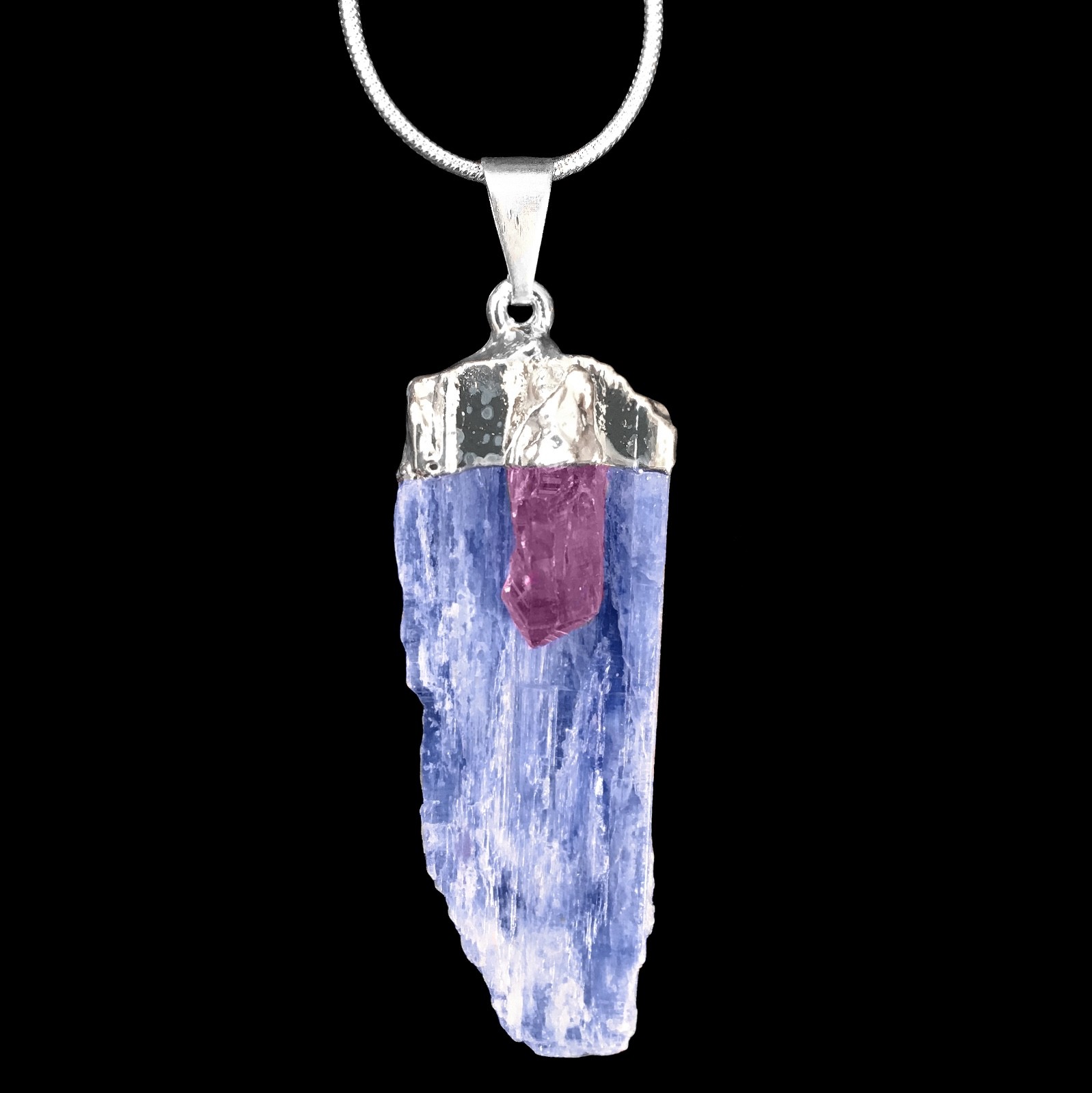 Blue Kyanite AMETHYST Crystal Chakra Pendant Sterling Silver Necklace Reiki Natu