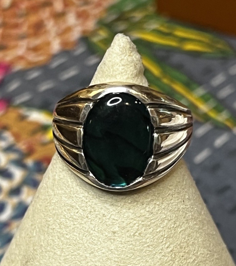 Vintage Sterling Silver Paua Shell Cabochon Ring Sz 14 Heavy 16g Fluted Shoulder
