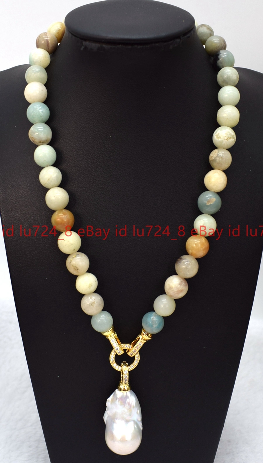 Natural 6/8/10mm Multicolor Amazonite&White Keshi Baroque Pearl Pendant Necklace