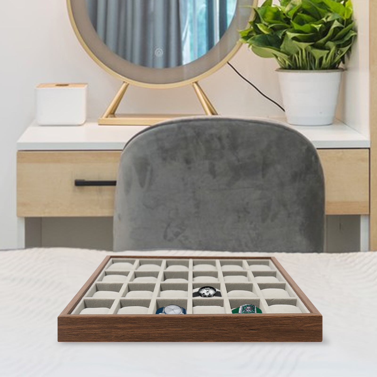 24 Slots Wood Watch Box Jewelry Storage Case Organizer Display Box Holder Tray