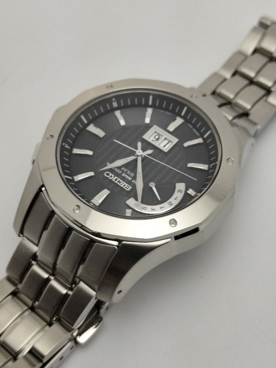 Seiko Brightz 8B43 Radio Solar Titanium Watch Big Date Timepiece Authentic