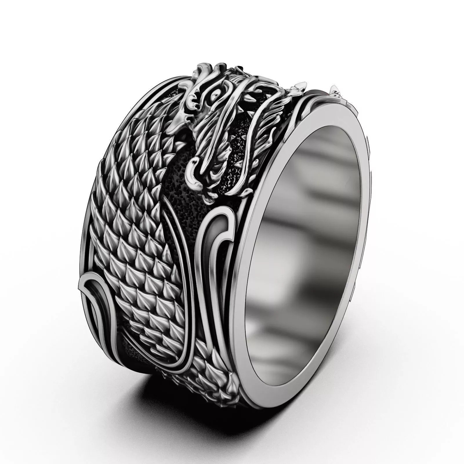Oxidized Men’s Japanese Dragon Gothic Punk 925 Sterling Silver Statement Rings
