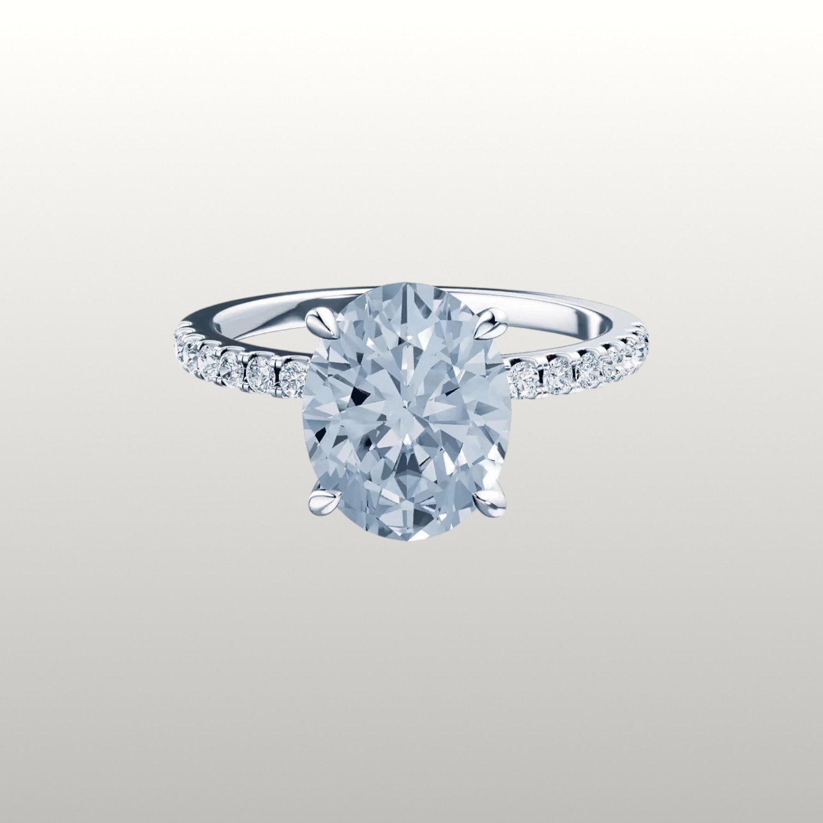 14k White Gold Fancy Vivid Blue IGI Lab Created Diamond Ring 2.75 Carat Oval Cut