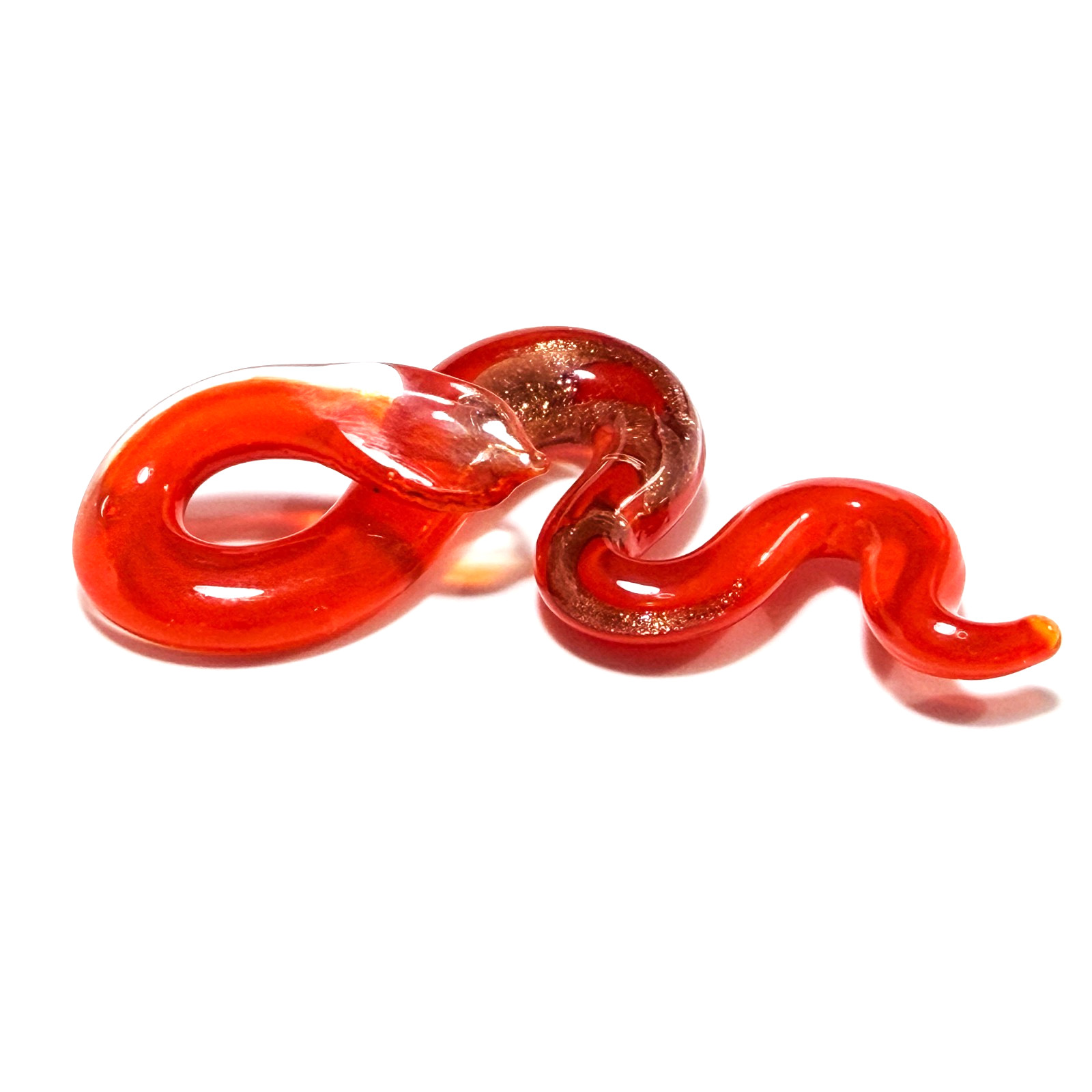 Red Lamp Work Snake with Gold Aventurina Art Glass Pendant 2 1/2 inches EUC