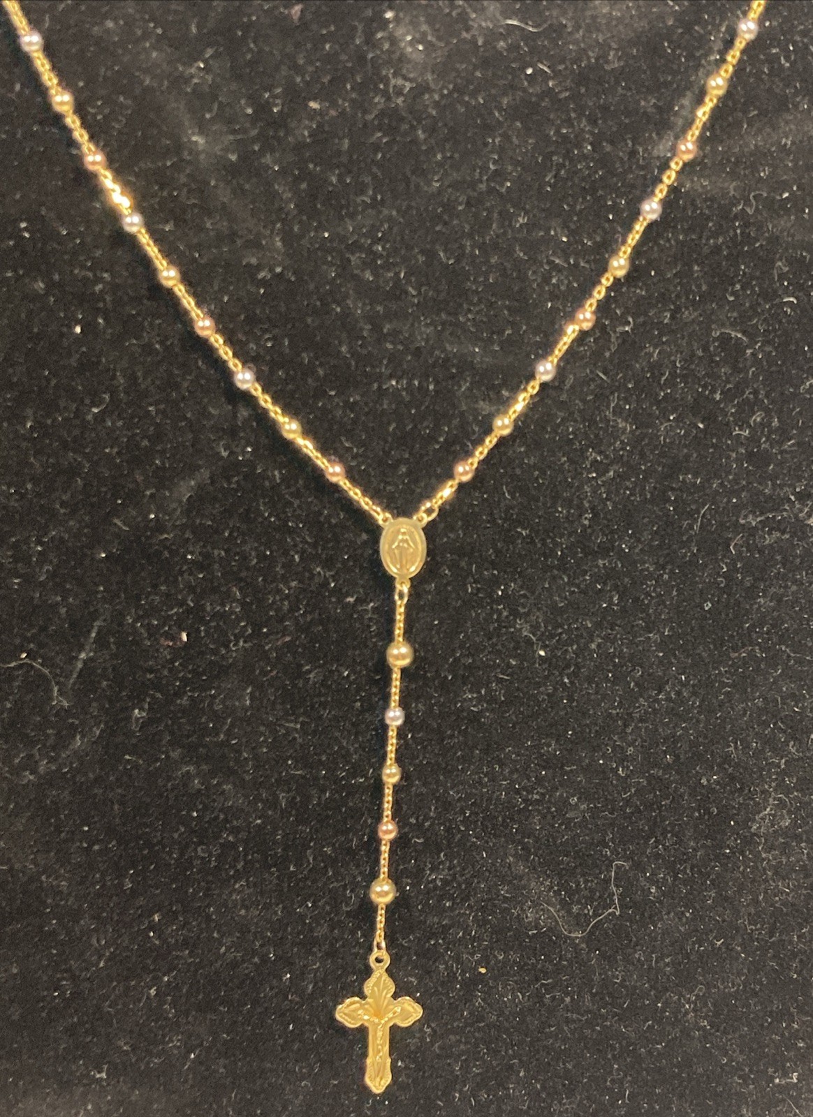 7.36grams Tri-Color Religious Bead 10K Gold 16″ Necklace. .099oz AGW.