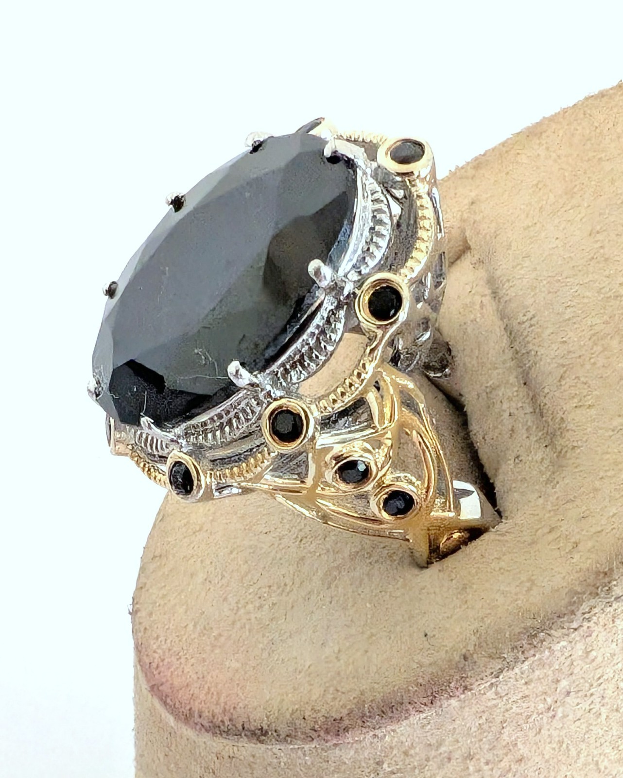 Gorgeous STS Karis Black Spinel 18K Gold/Rhodium over Sterling Silver Ring 6.5