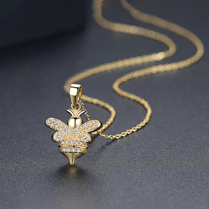 Honey Bee Necklace Copper Inlaid 3A Zircon Pendant Women’s Gold Plated Jewelry