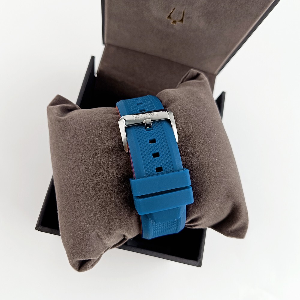 Bulova Marine Star White Dial Blue Rubber Strap 98A225 Automatic Men Watch 45mm