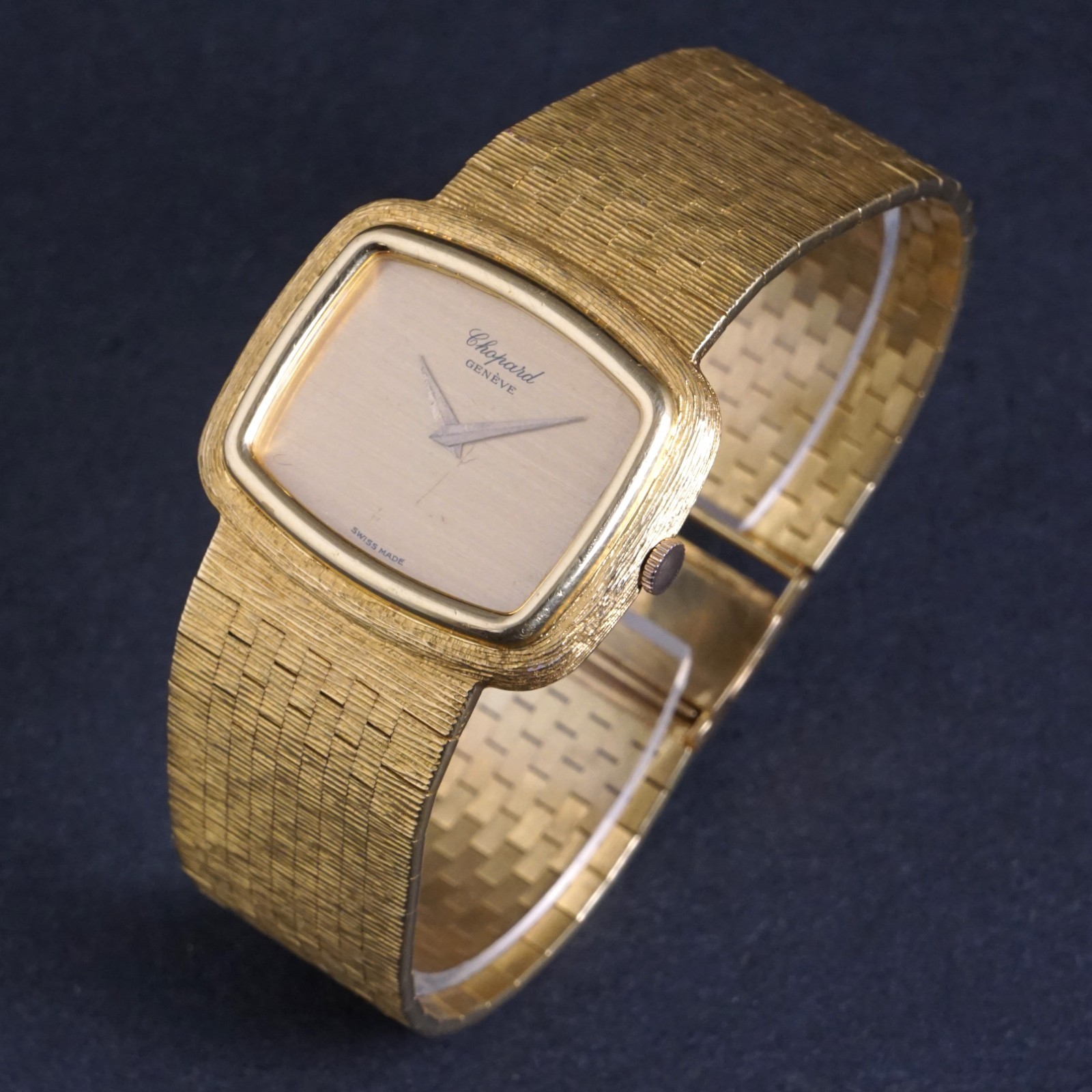 Stunning Chopard 18K Yellow Gold Man’s Mesh Bracelet Watch w/Orig Box, 114g MINT