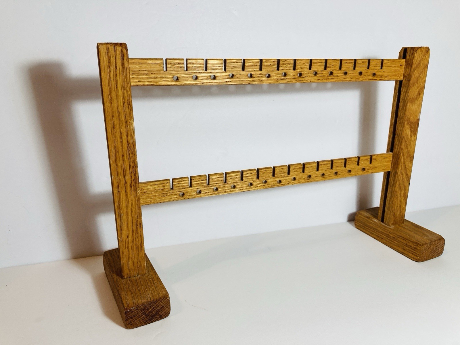 2-Tier Solid Oak Wood Earring Holder Display Rack Counter Top Jewelry