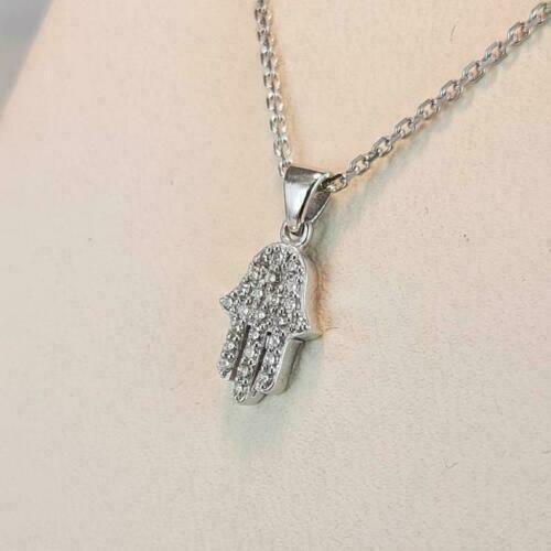 1Ct Round Lab-Created Diamond Hamsa Hand Pendant Charm White Gold Plated Silver