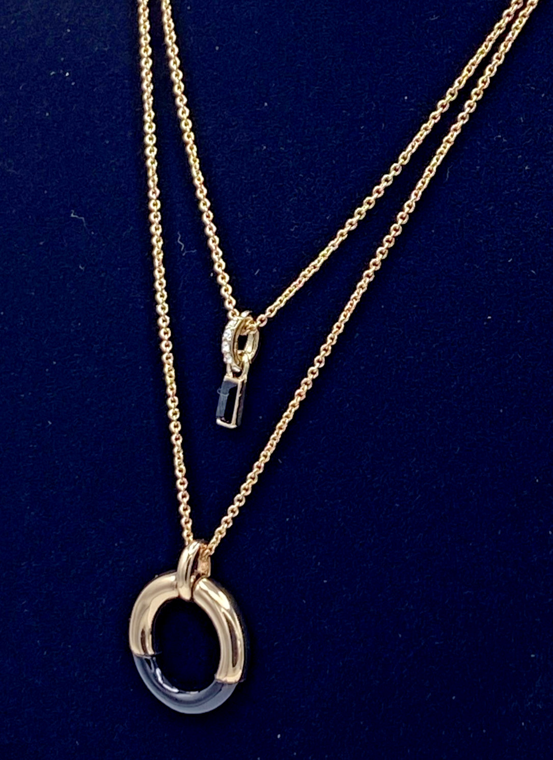 DKNY Gold Tone Organic Pendant Two-Row Necklace 16″ + 3′ extender NEW Gift Box