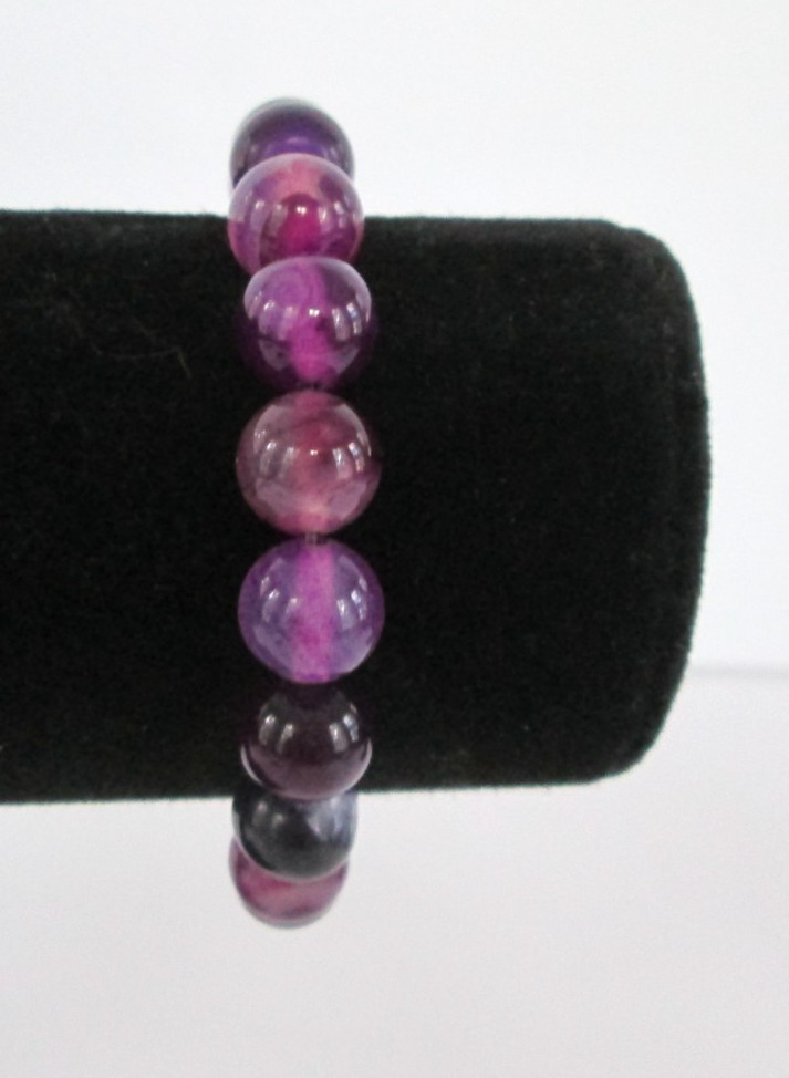 Vintage Amethyst Stretch Bracelet Round Polished Gemstone Beads Shades of Purple