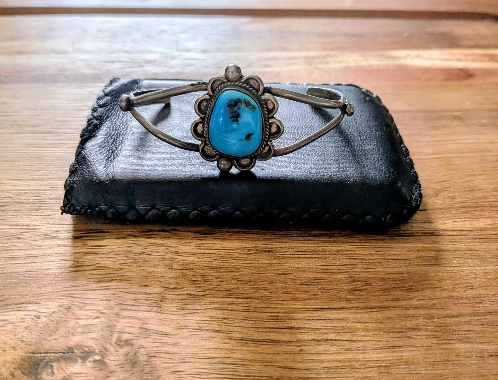 Unsigned Mid-century Navajo Split-Shank Bracelet with Natural Turquoise