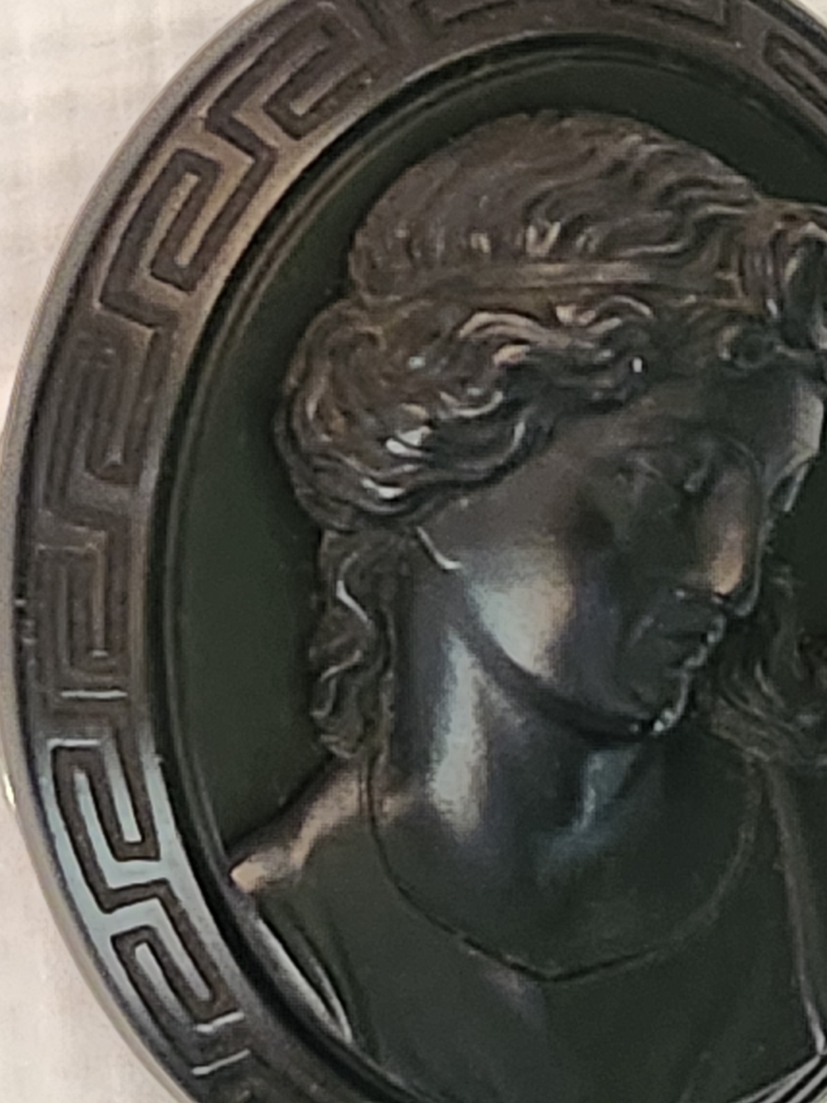 Antique 3D Victorian Vulcanite Cameo Brooch/Pin, Greek Key Design Border