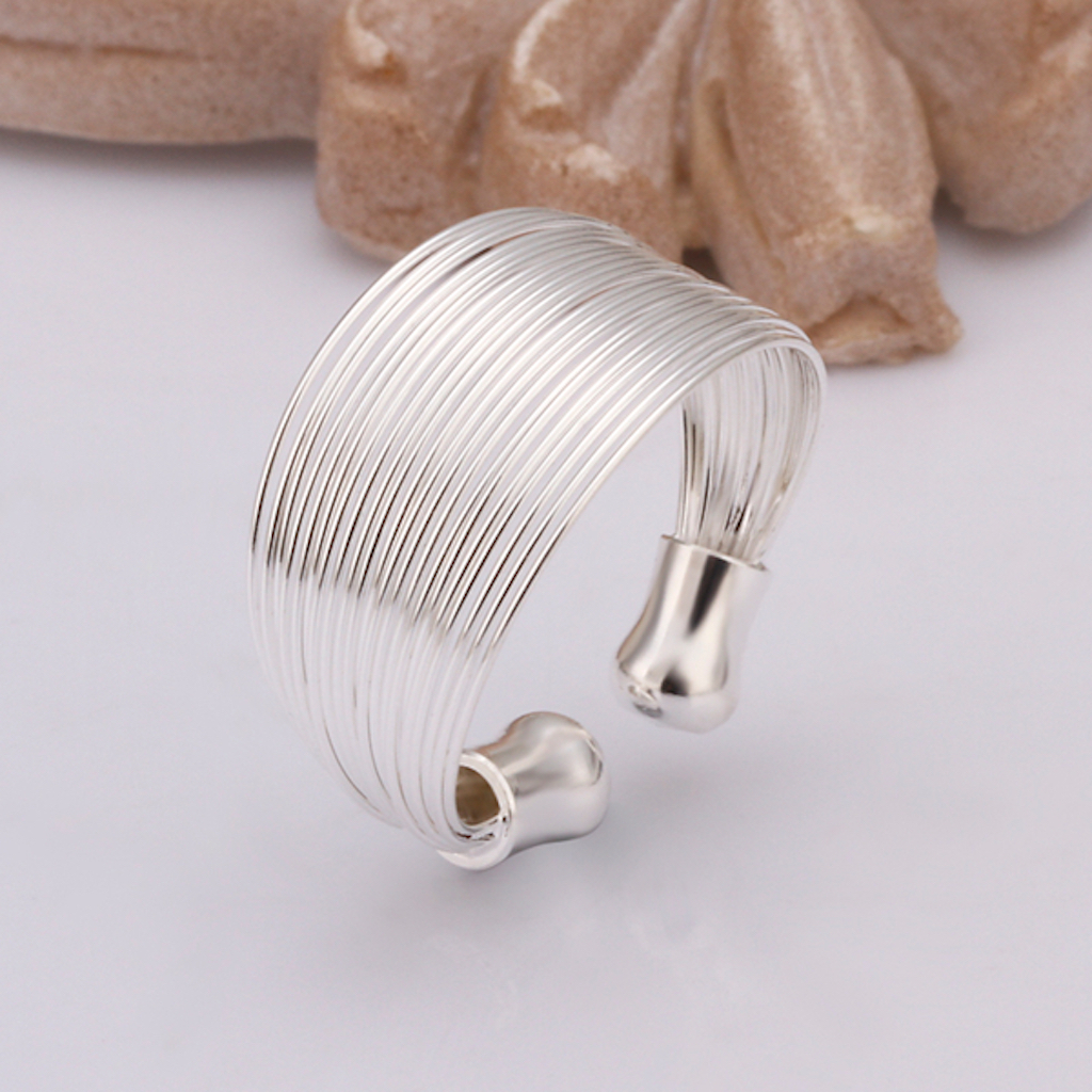 925 Sterling Silver Stone Plain Bangle Band Ring Size 8 B146