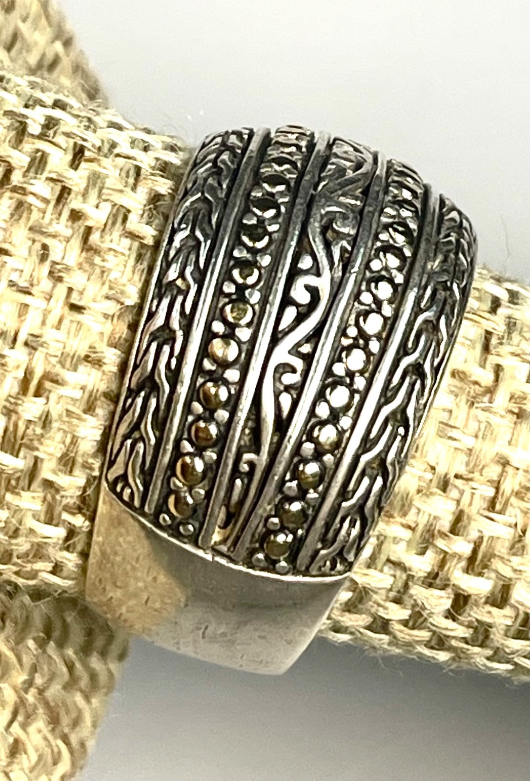 EFFY 925 Sterling Silver 18K Gold Wide Dome Bali Scroll Band Ring Size 9.5