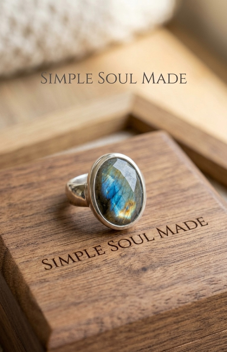 925 Sterling Silver Faceted Labradorite Ring Oval Statement Ring Handmade