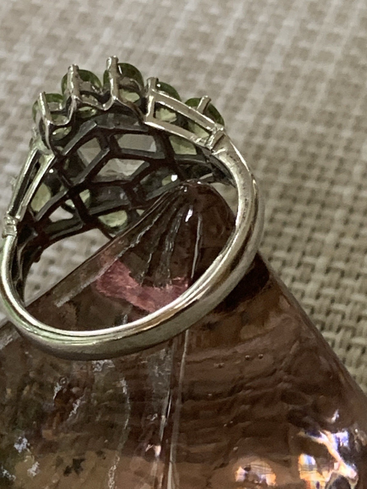 Karis STS Clear Amethyst Green Peridot Cocktail Ring Size 7.75