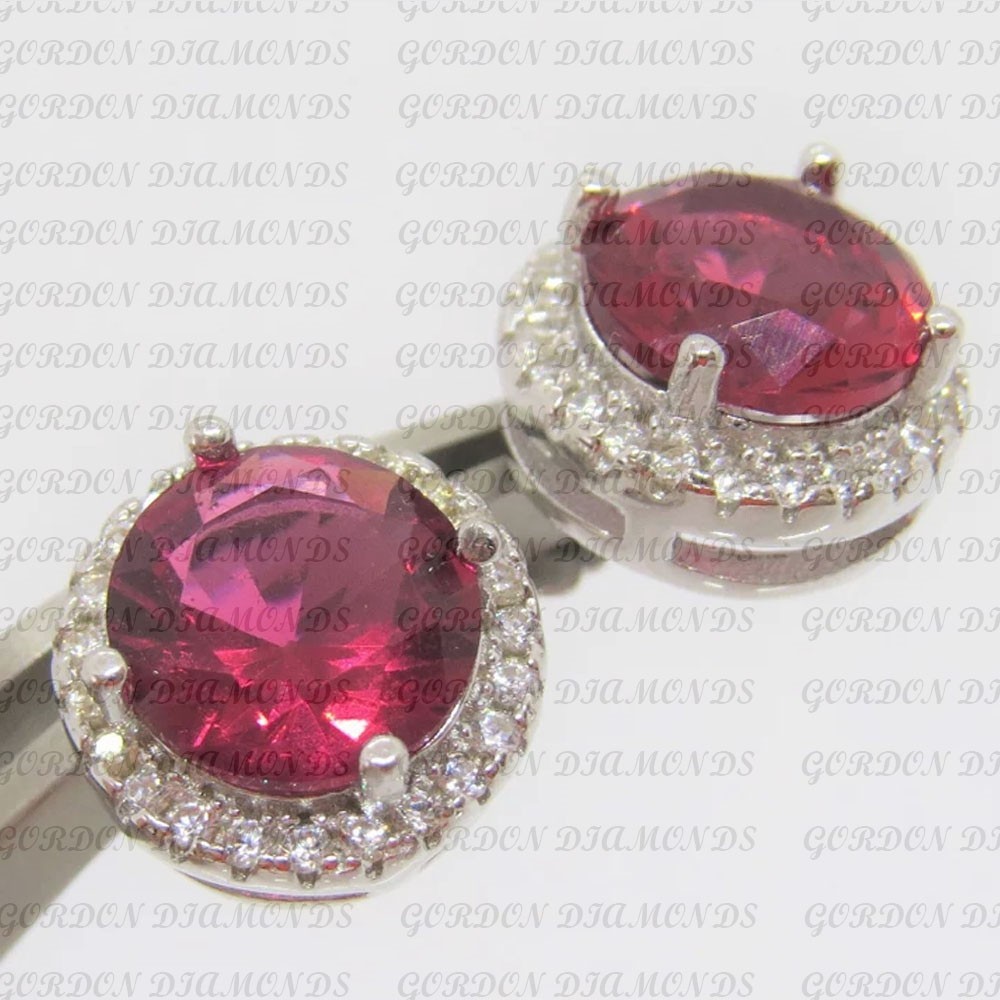 5.60Crt Round Natural Tourmaline Diamond Stud Pair Earring 18K White Gold Plated