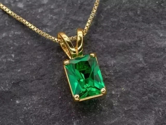 2.50Ct Emerald Lab Created Green Emerald Women’s Pendant 14K Yellow Gold Plated