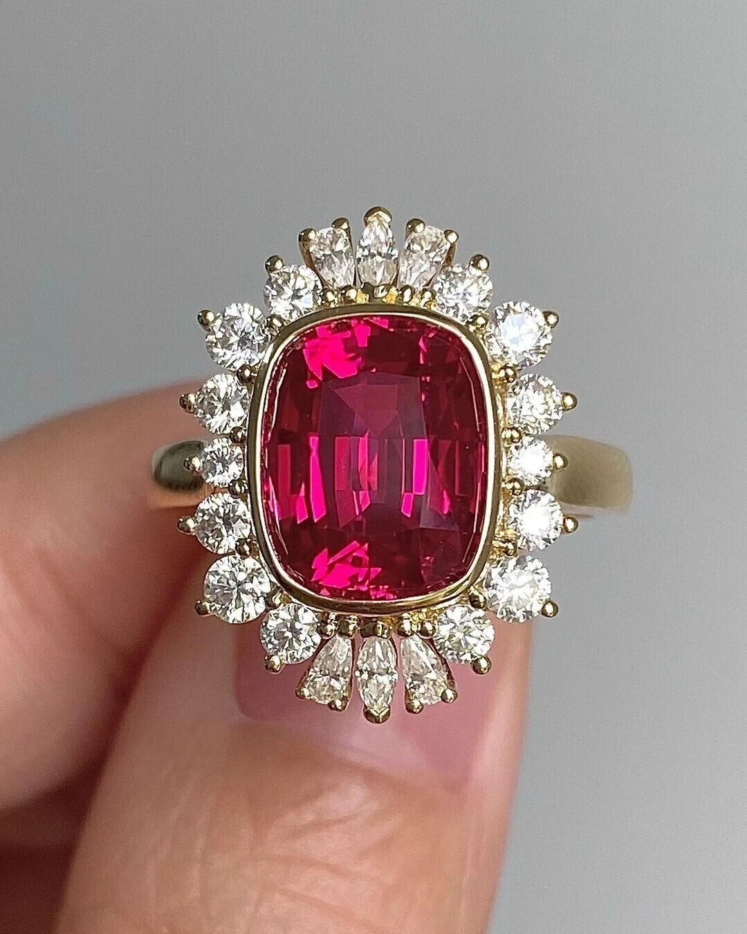 4.48 Ct Cushion Cut Natural Ruby & Diamond Anniversary Ring 14k Yellow Gold Sz 8
