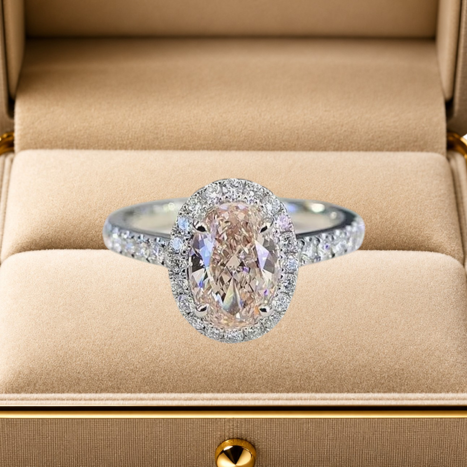 Fancy Vivid Pink Lab Grown Diamond Wedding Ring 18K White Gold 2.75 CT Oval Cut