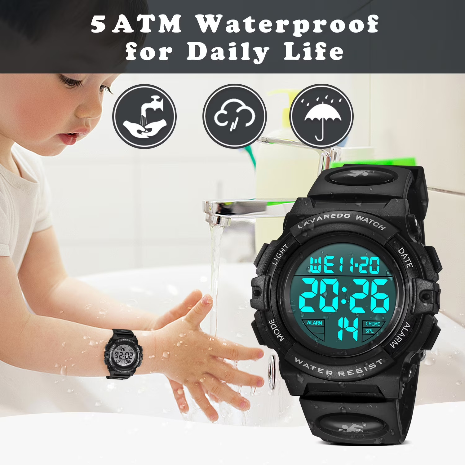 Digital Sports Watch for Age 4-15 Waterproof Watches with Alarm Stopwatch Wrist