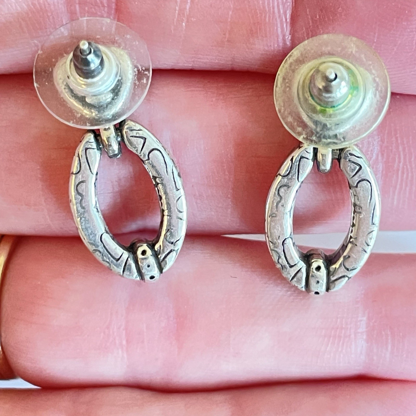 Lot of 4 Brighton Earrings Post Silver Tone Heart Dangle Crystal Door Knocker