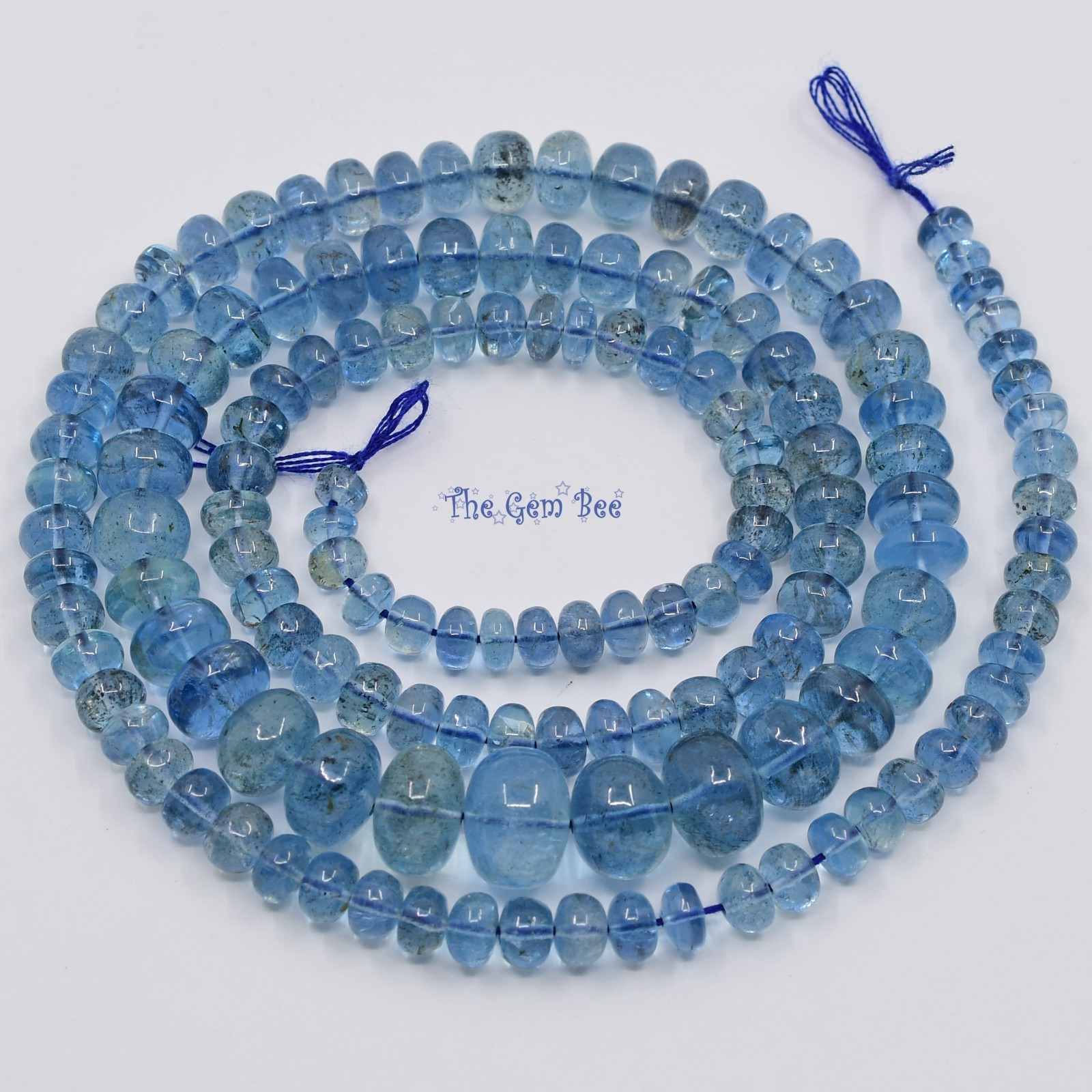 5mm-10.3mm Santa Maria Blue Deep Aquamarine Smooth Rondelle Bead 21.5″ Strand