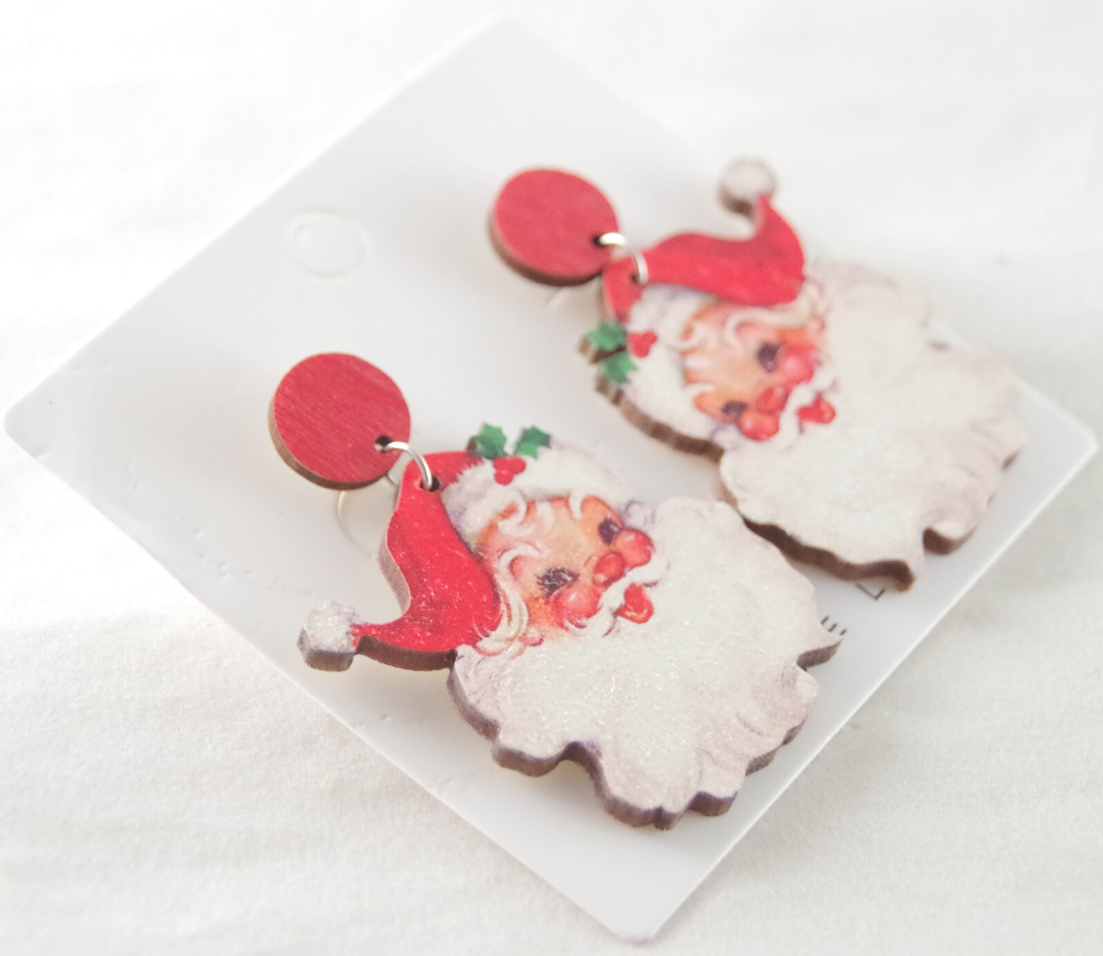 2″ NEW VINTAGE-LOOK RED SANTA CLAUS WOODEN CHRISTMAS DROP DANGLE EARRINGS
