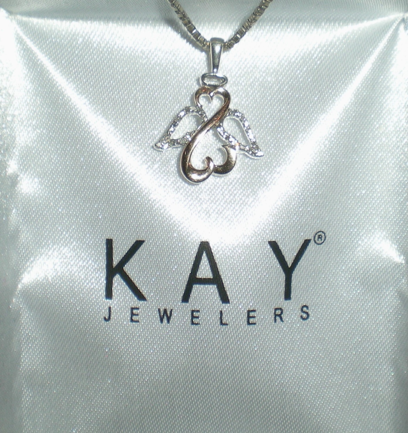 Jane Seymour Open Hearts 1/20ct SS 10K Rose Gold ANGEL Diamond Necklace KAY BOX