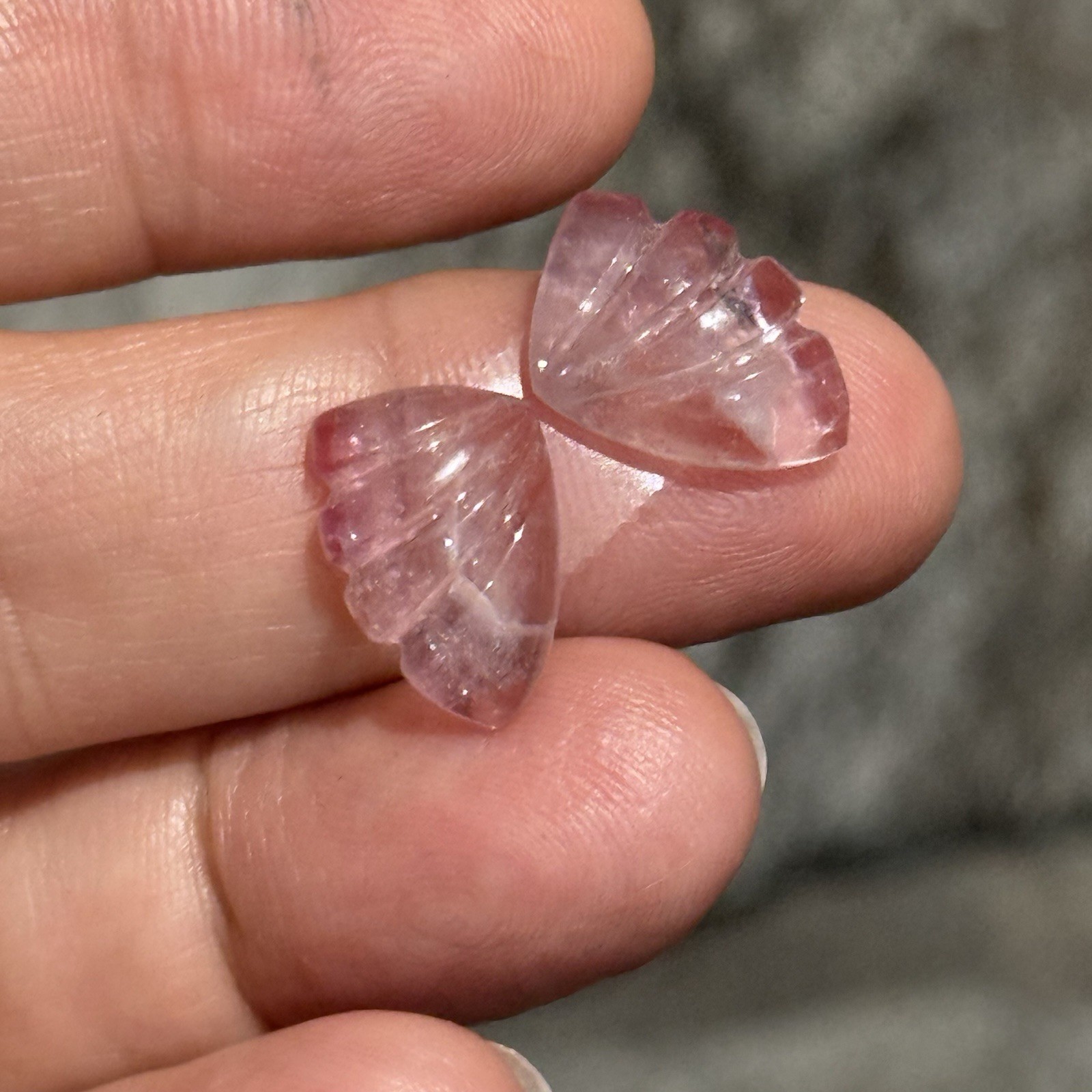 10ct 15×10.5x4mm Pair Cute Butterfly Wings Pink Tourmaline Cabochon Gems