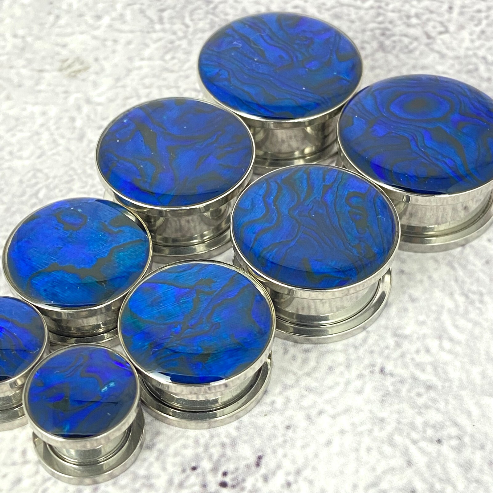 Pair of Screw on Blue Abalone Plugs gauges Choose Size 16g thru 1 inch