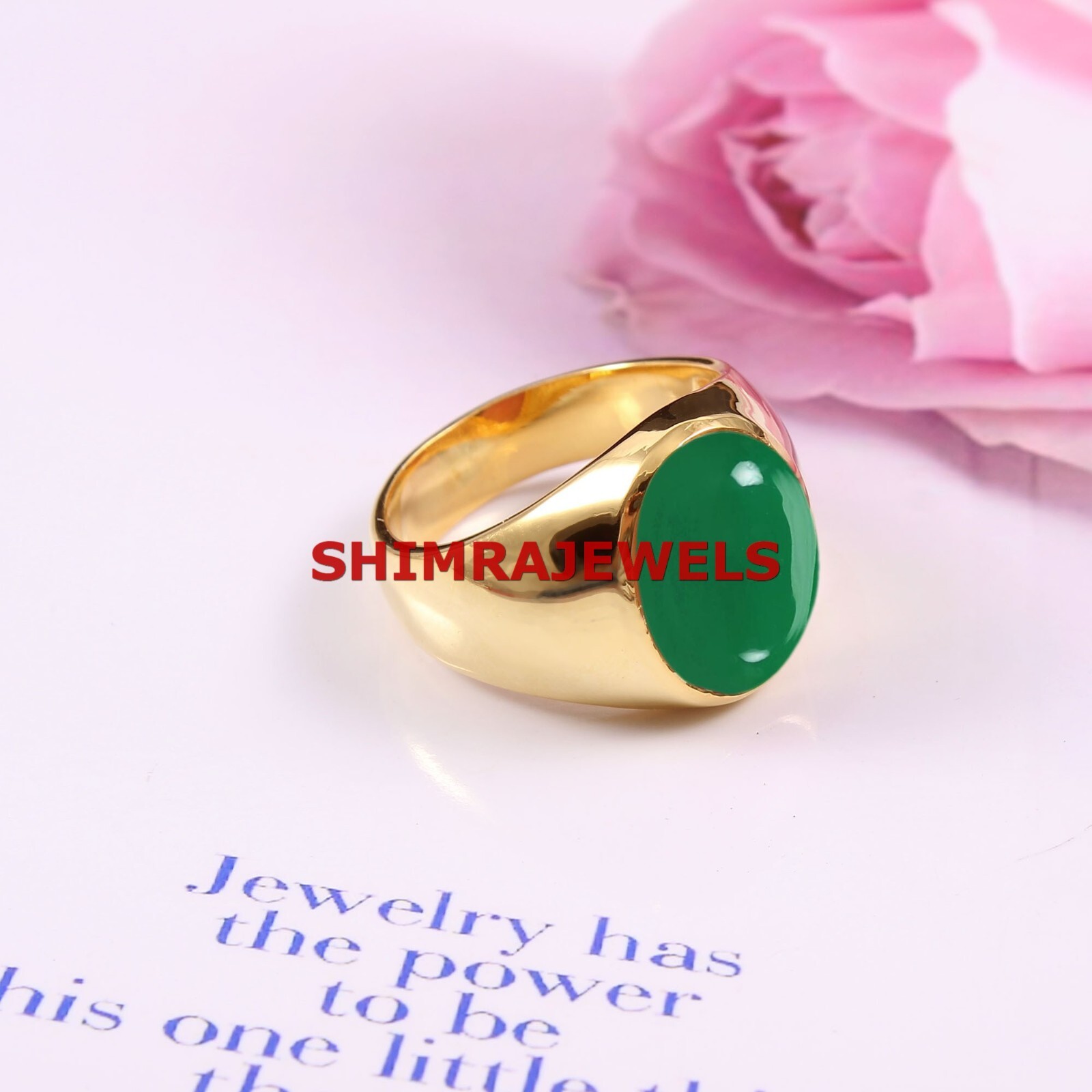 Natural Green Onyx Gemstone With Gold Plated 925 Sterling Silver Men Ring #1043