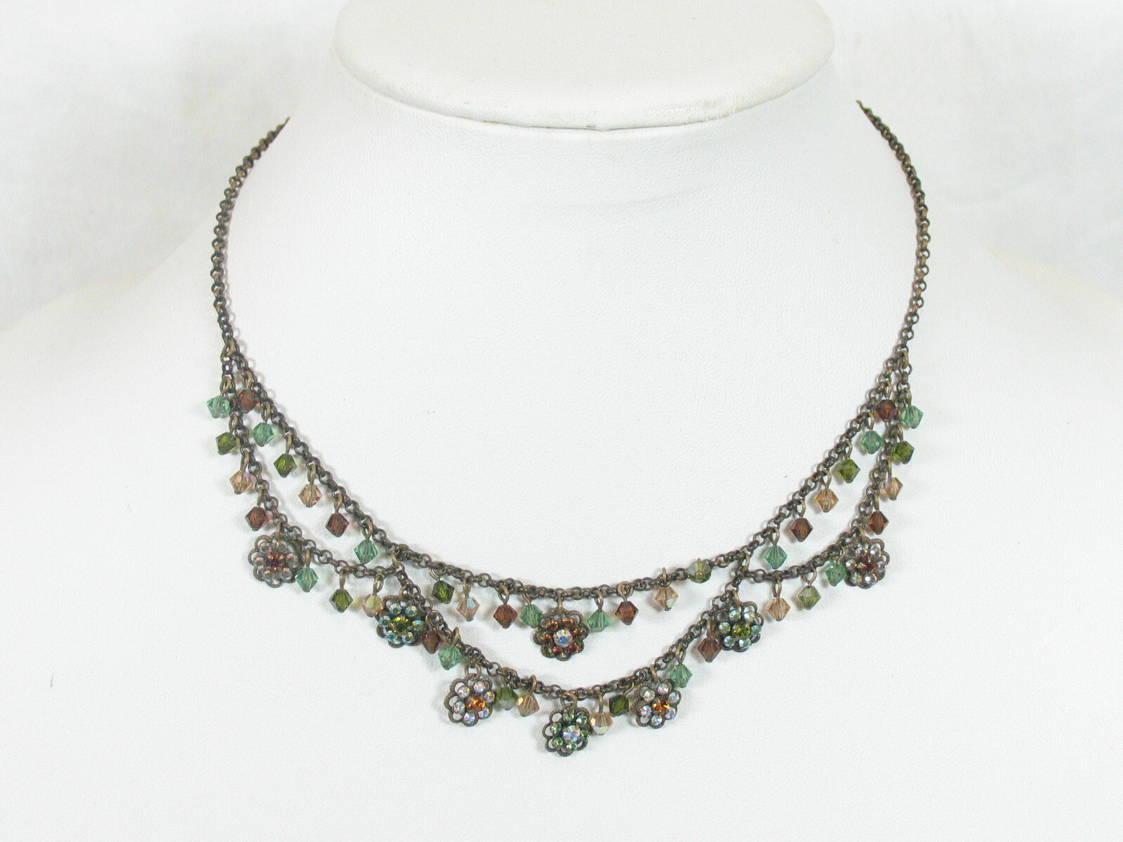Liz Palacios Green Blue and Brown Reflective Crystal Necklace